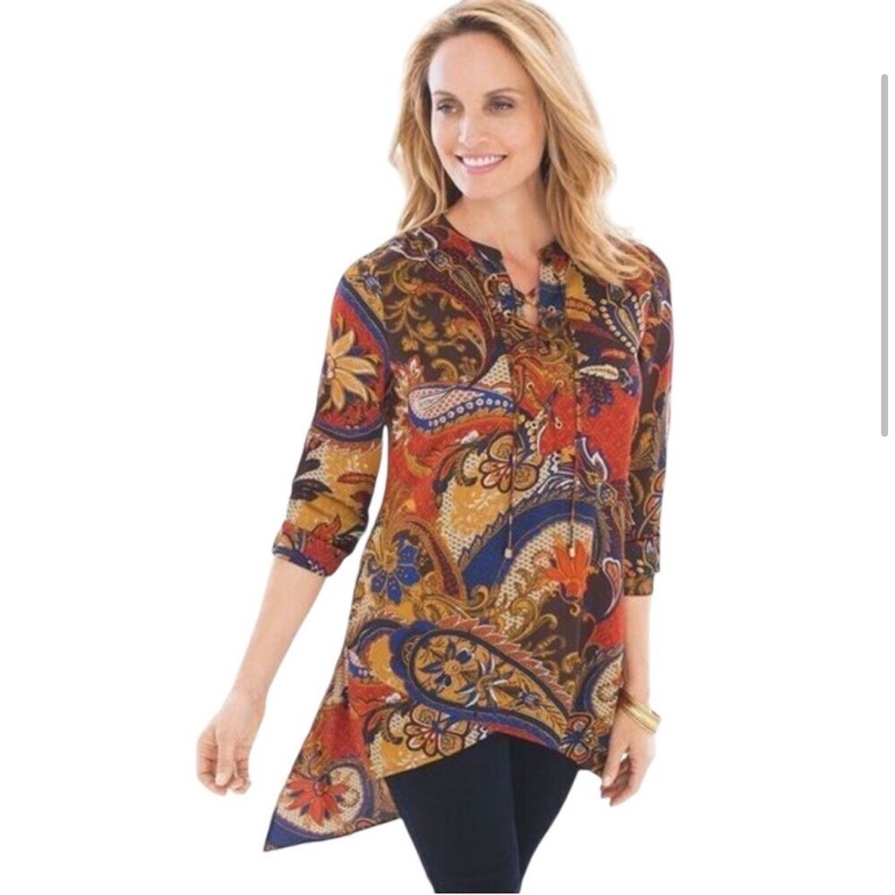NWOT CHICO'S Paisley Asymmetrical Tunic Peasant Top (Medium, Size 1)